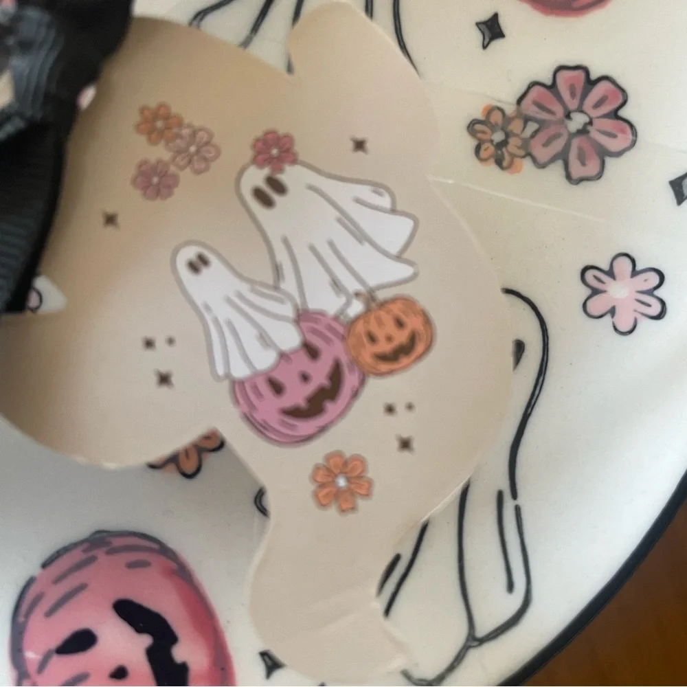 Black and White Ghost Pumpkin Dessert Appetizer Plates of 4  Halloween